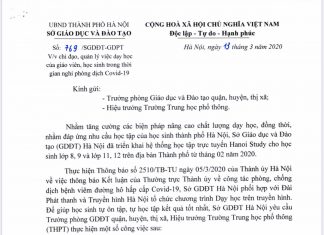 Cv số 769 của SGDDT v/v chỉ đạo, quản lý việc dạy học của giáo viên, học sinh trong thời gian nghỉ phòng dịch Covid-19